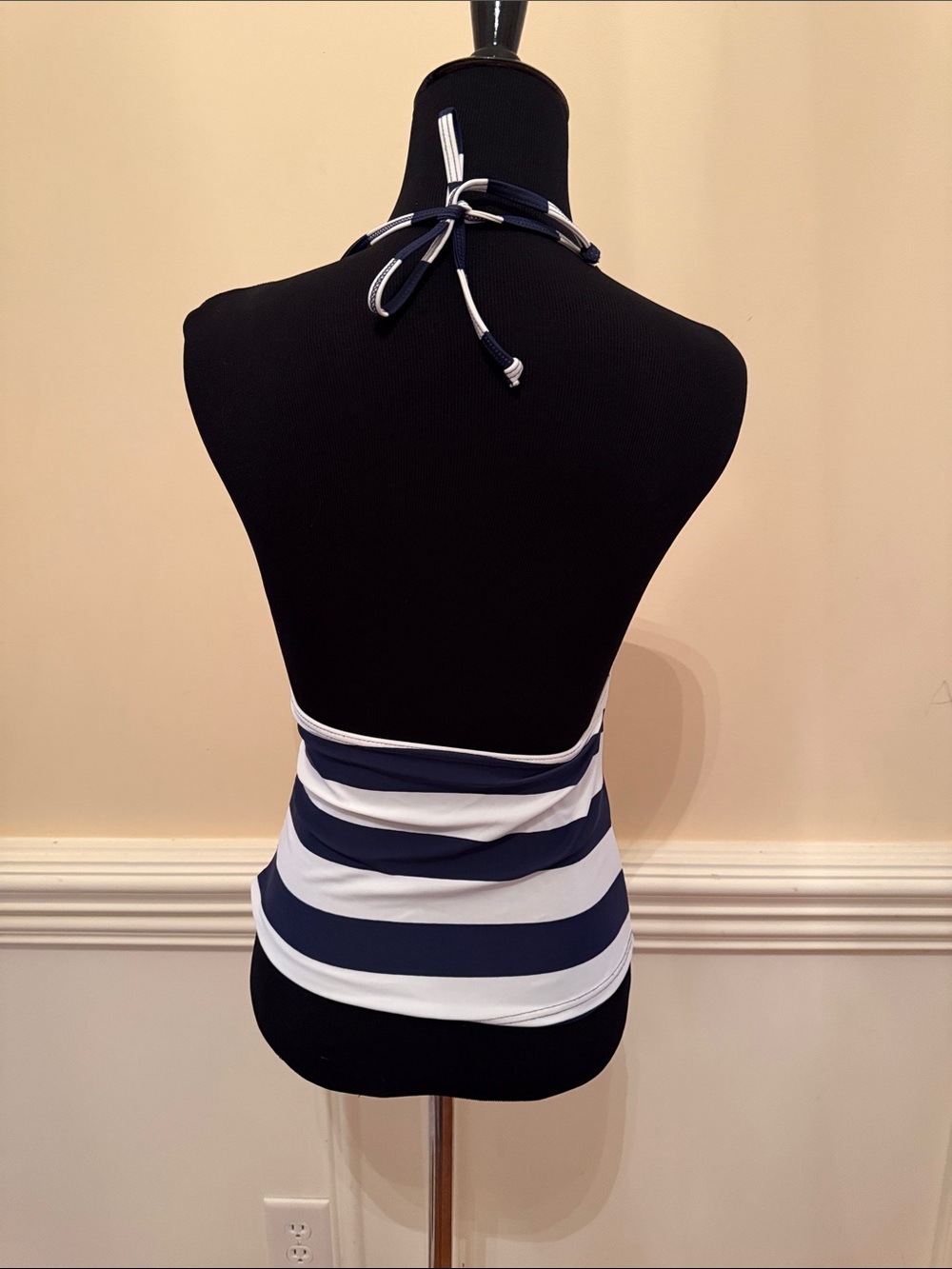 Beach Rays Navy & White Striped Halter Swim Tankini Tank Top Size Small - Picture 2 of 3